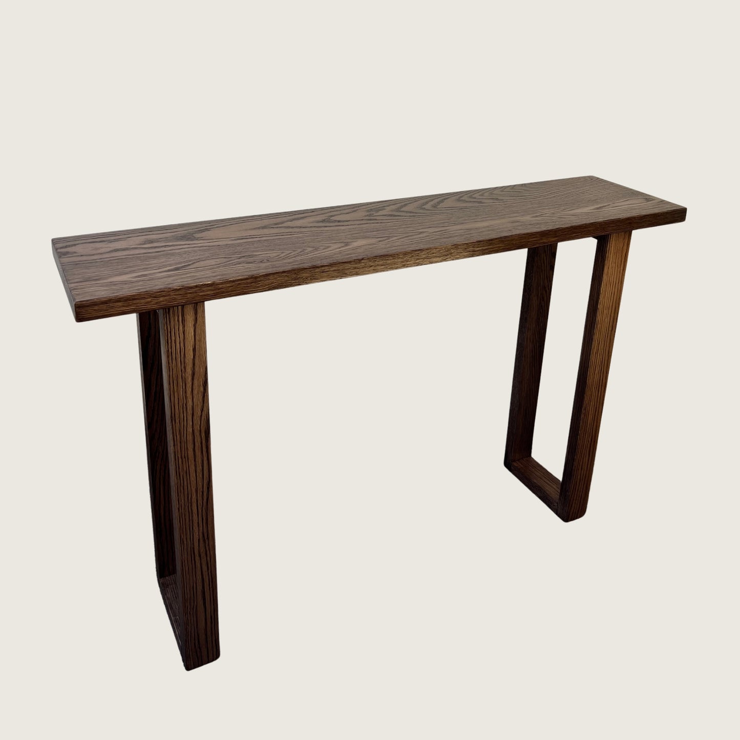 Walnut Classic Hallway Table — solid American Oak hardwood console table with U-shaped timber legs in walnut stain finish, angled view