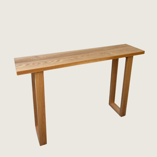 American Oak Classic Hallway Table — solid American Oak hardwood console table with U-shaped timber legs