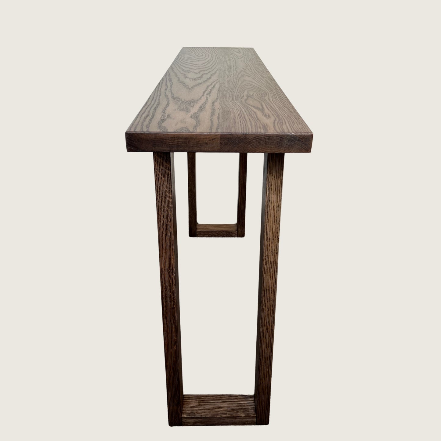 Walnut Classic Hallway Table — solid American Oak hardwood console table with U-shaped timber legs in walnut stain finish, side view