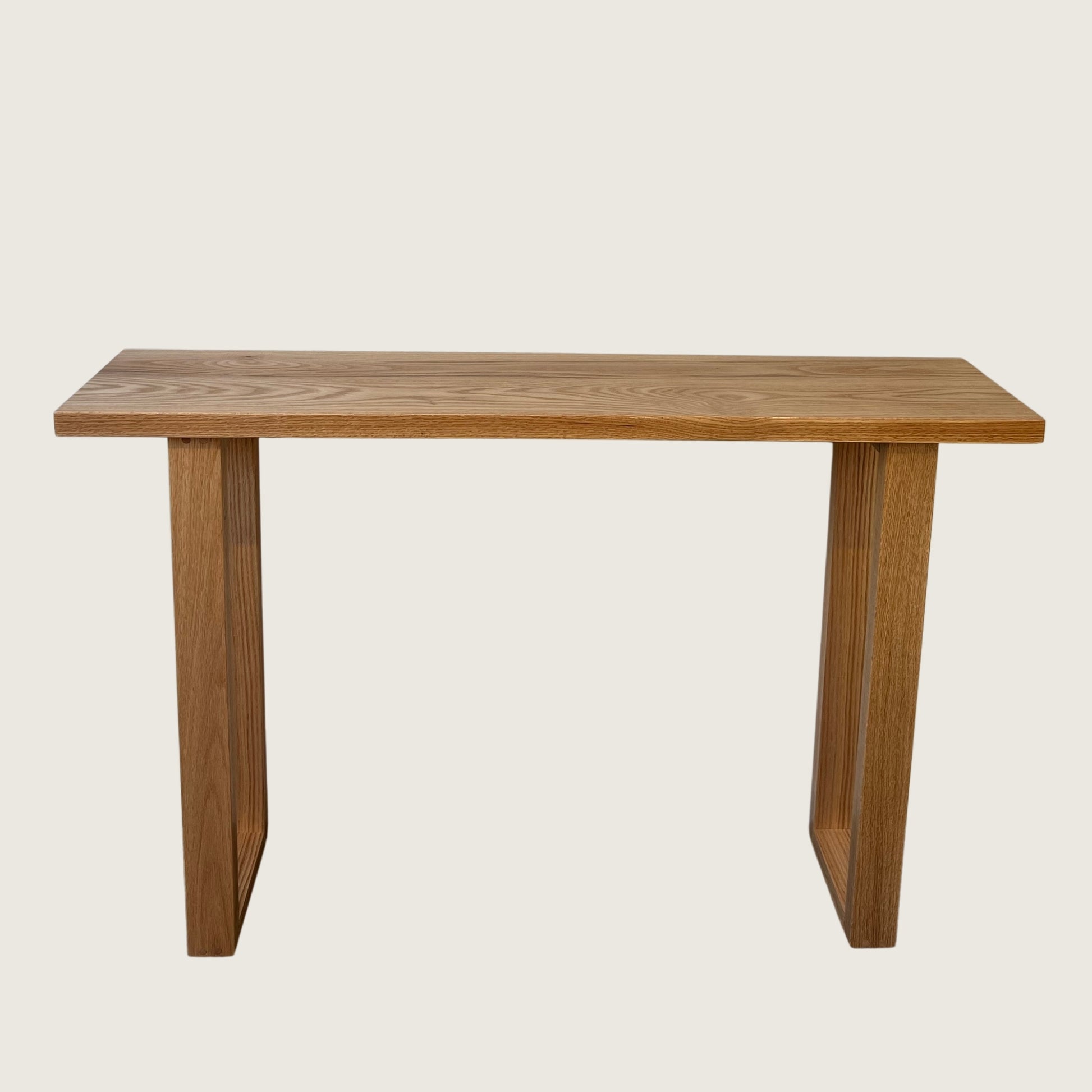 American Oak Classic Hallway Table — solid American Oak hardwood console table with solid timber ski legs, front view