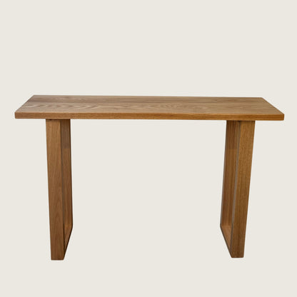 American Oak Classic Hallway Table — solid American Oak hardwood console table with solid timber ski legs, front view