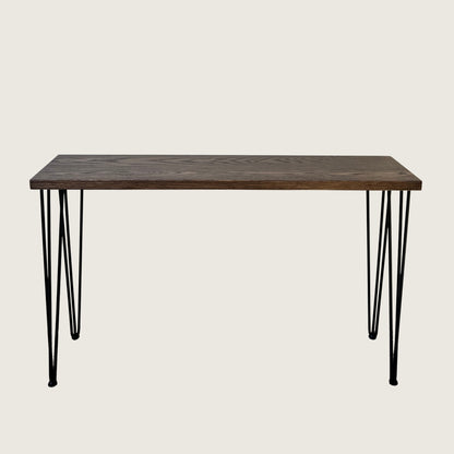 Walnut Modern Hallway Table — solid American Oak hardwood console table with steel hairpin legs in walnut stain finish