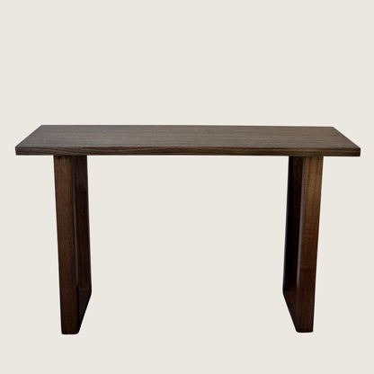 Dark Oak Classic Hallway Table — a dark hardwood console table ski legs, front on image on a light background
