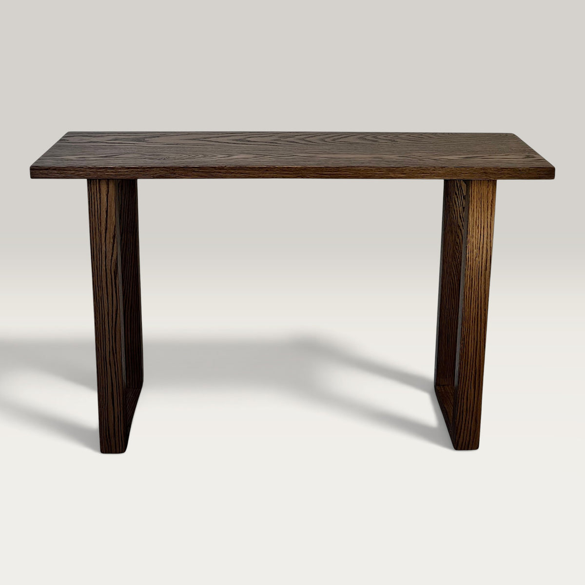 Walnut Classic Hallway Table — solid American Oak hardwood console table with U-shaped timber legs in walnut stain finish, front view