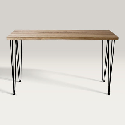 Tasmanian Oak Modern Hallway Table — angled view showing steel hairpin legs and natural Tasmanian Oak timber 