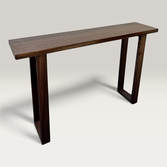 Dark Oak Classic Hallway Table — a dark hardwood console table with U-shaped legs on a light background